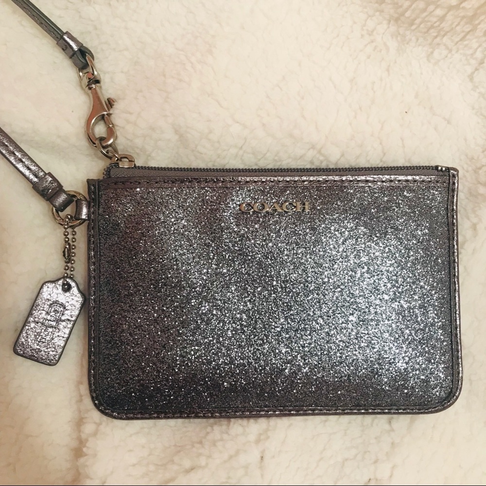 Coach silver glitter wristlet